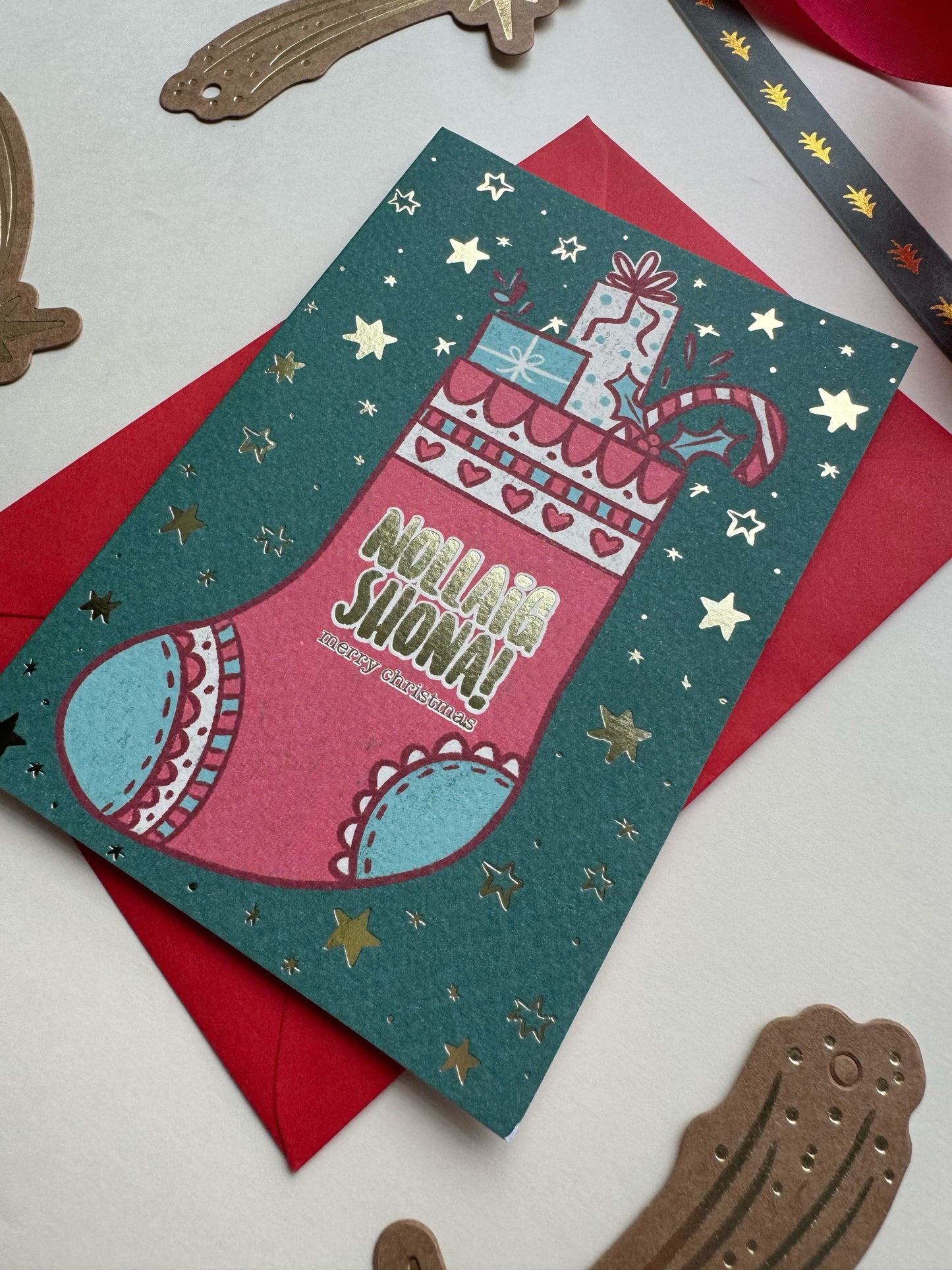 Gold Foiled Christmas Stocking Card