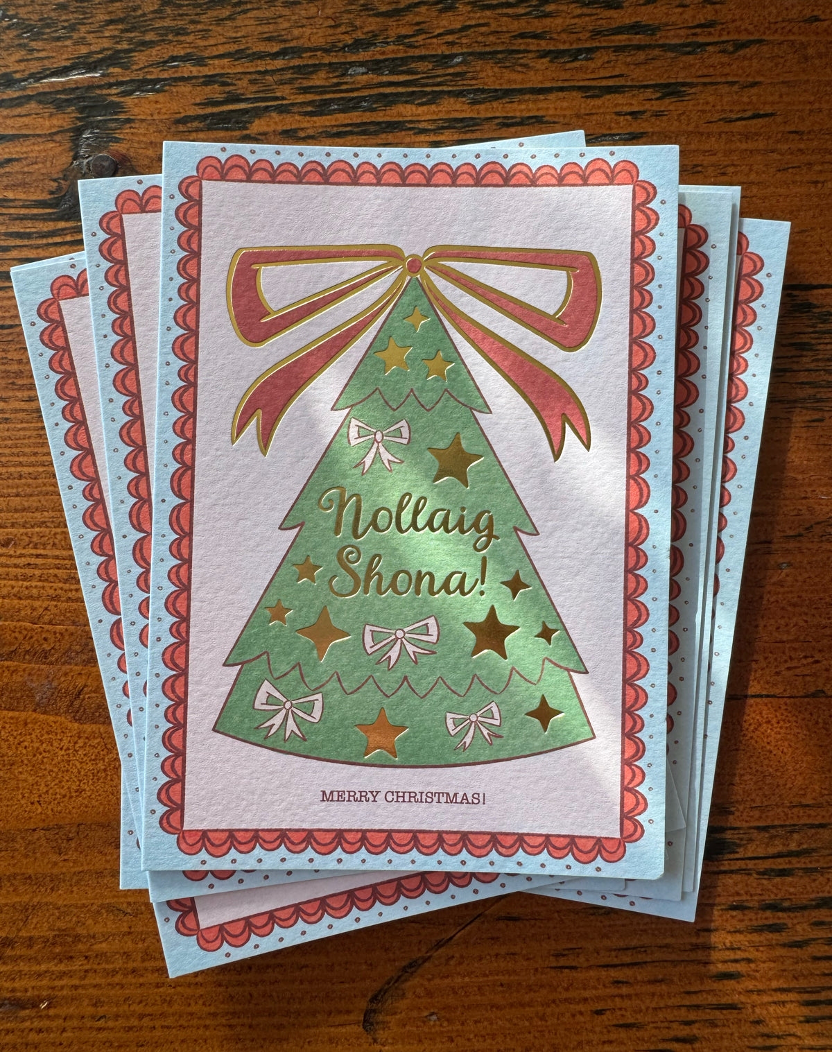 Gold Foiled Bow Christmas Tree Card