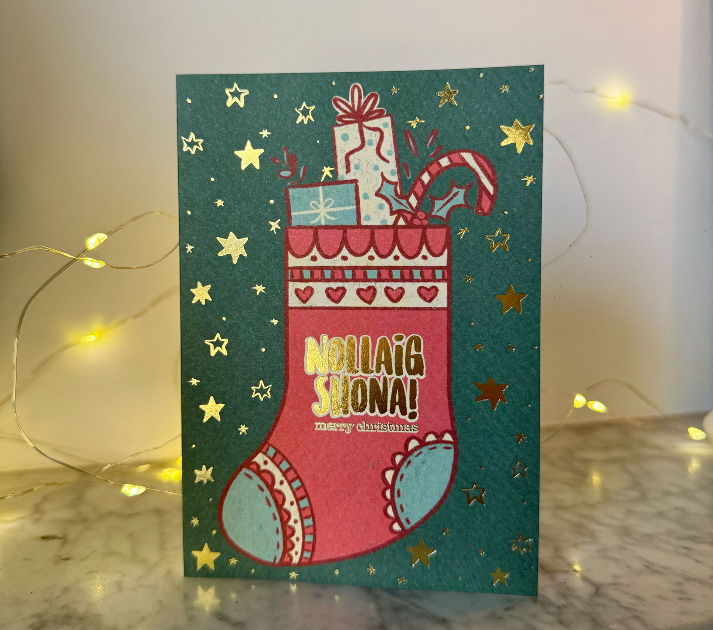 Gold Foiled Christmas Stocking Card
