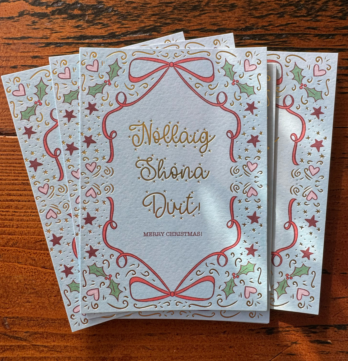 Gold Foiled Blue Christmas Bow Card