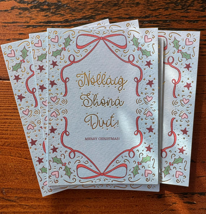 Gold Foiled Blue Christmas Bow Card