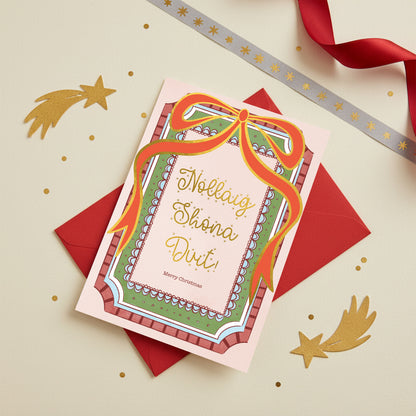 Gold Foiled Red Bow Christmas Card