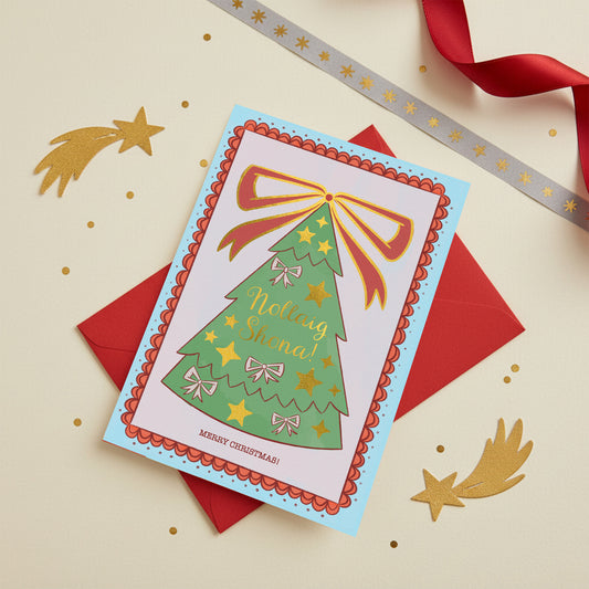 Gold Foiled Bow Christmas Tree Card