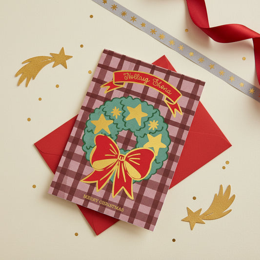 Gold Foiled Christmas Wreath Card