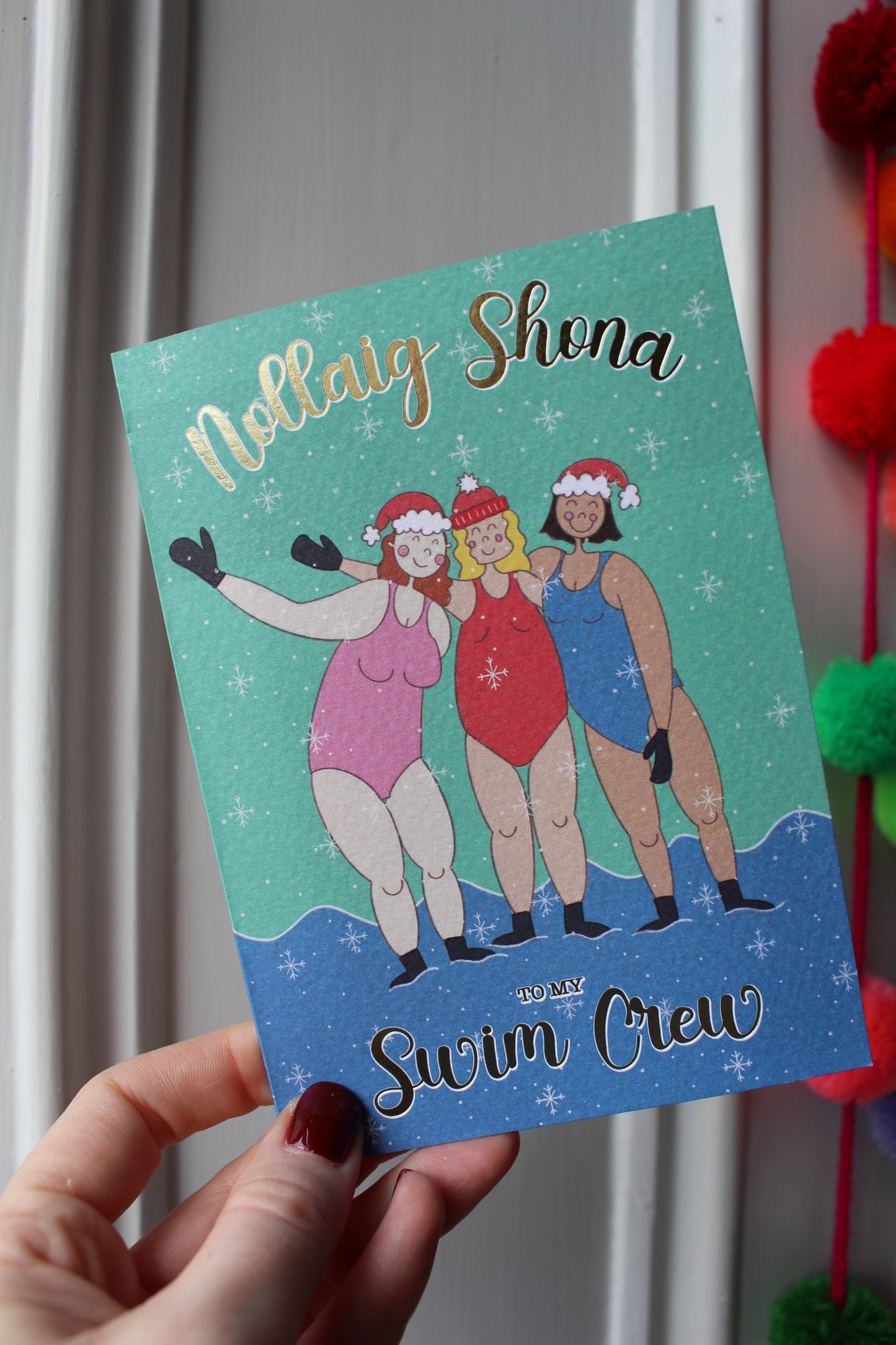 Gold Foiled Swim Crew Christmas Card