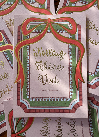 Gold Foiled Red Bow Christmas Card