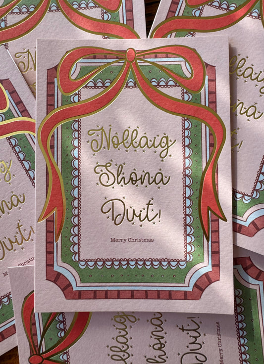 Gold Foiled Red Bow Christmas Card