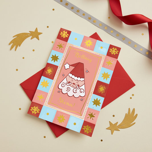 Gold Foiled Santa Christmas Card
