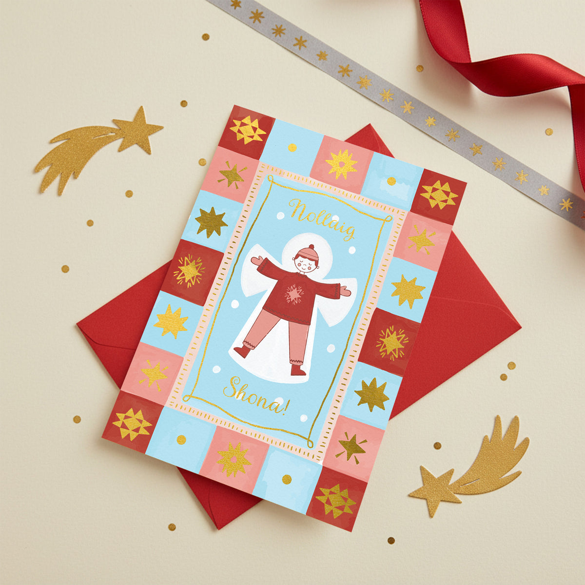 Gold Foiled Snow Angel Christmas Card