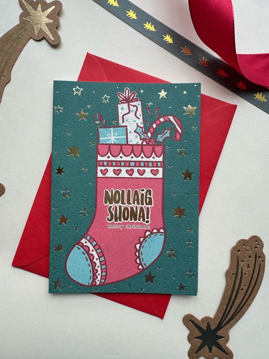 Gold Foiled Christmas Stocking Card