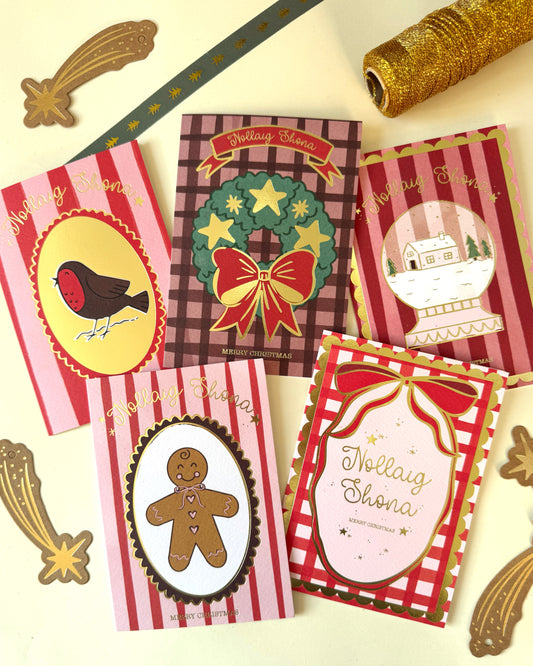 Gold Foiled Christmas Card 5 Pack
