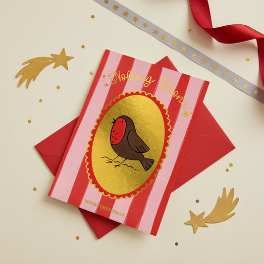 Gold Foiled Christmas Robin Card