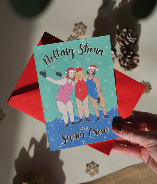 Gold Foiled Swim Crew Christmas Card
