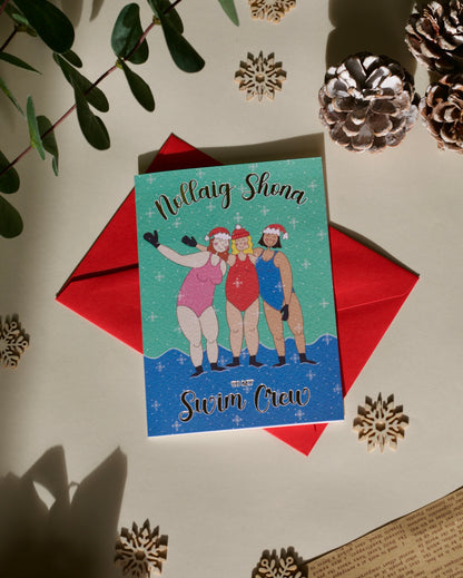 Gold Foiled Swim Crew Christmas Card