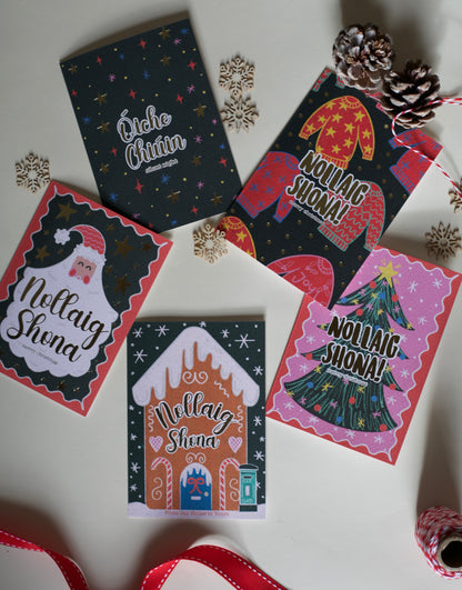 Mixed 5 Pack Gold Foiled Christmas Cards