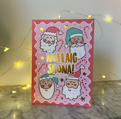 Gold Foiled Pink Santas Card