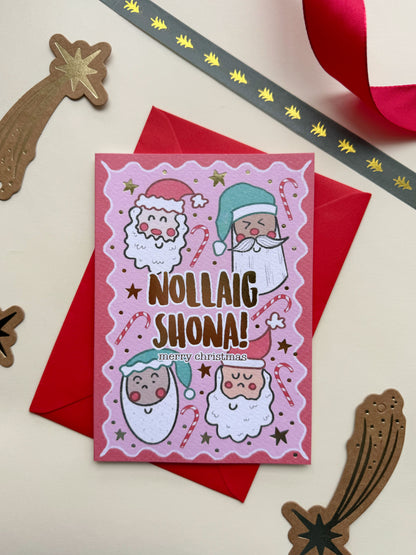 Gold Foiled Pink Santas Card